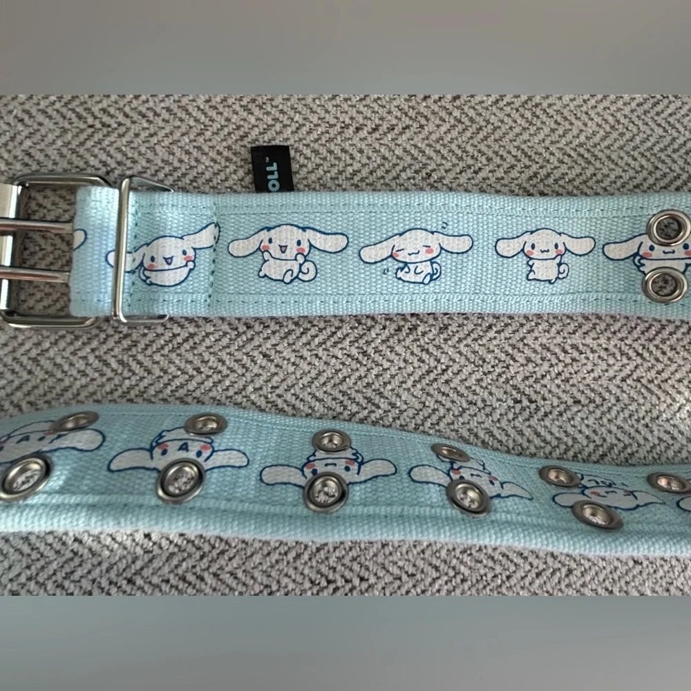 CINNAMOROLL Light Blue and White Canvas Belt with Silver Holes Size Small